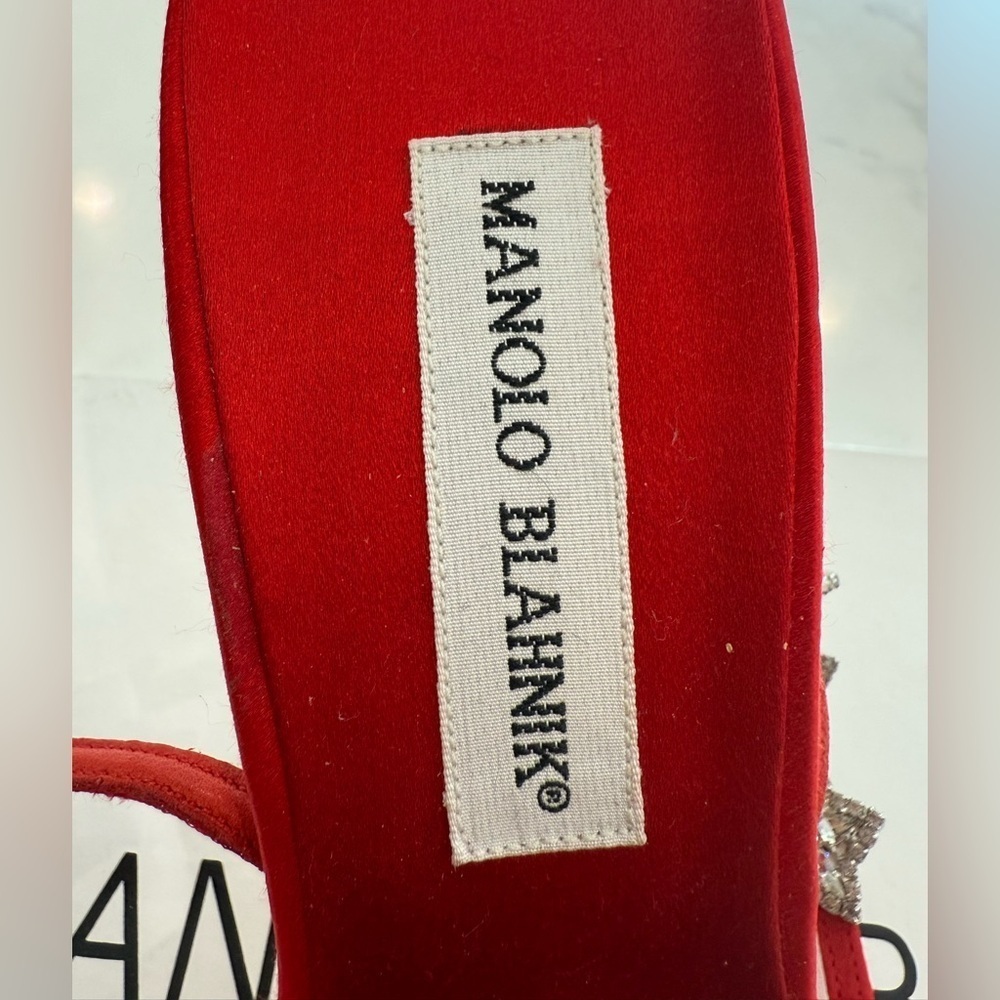 MANOLO BLAHNIKS NEW Kioto red satin pointy toe lace up stars size 39 RARE!! - Picture 2 of 12